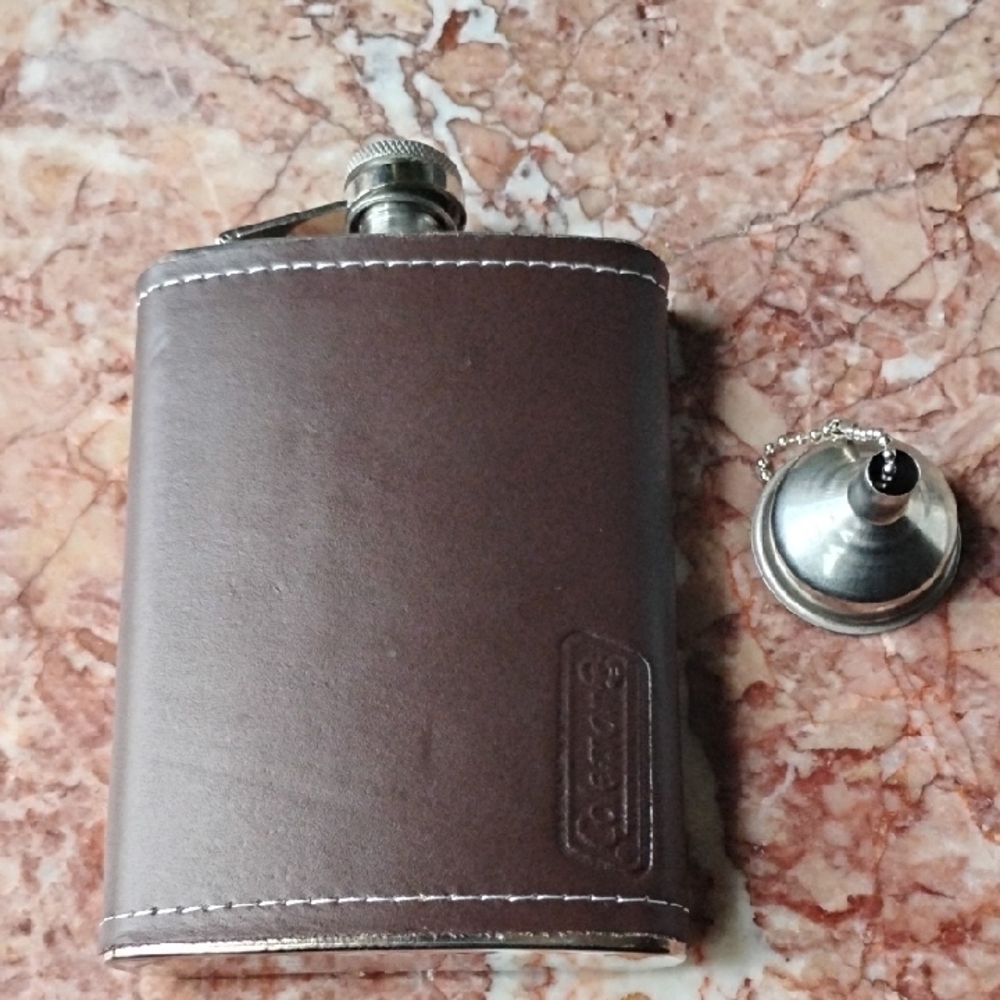 Coleman Vintage Brown Leather Flask with Funnel